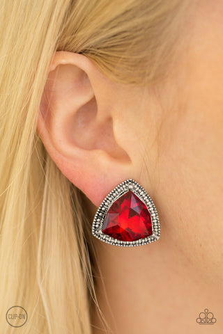 Daringly Duchess - Red Clip-On - Paparazzi Accessories