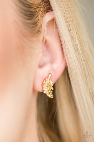 Flying Feathers - Gold Post - Paparazzi Accessories